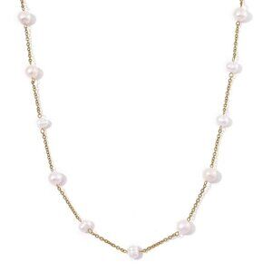 Freshwater White Pearl Station Necklace 36 Inches in Plated YG Stainless Steel